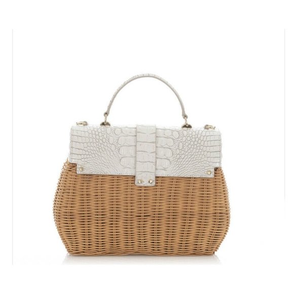 (Sold) BRAHMIN Tracy Satchel Pearl Herring Wicker - Picture 3 of 12